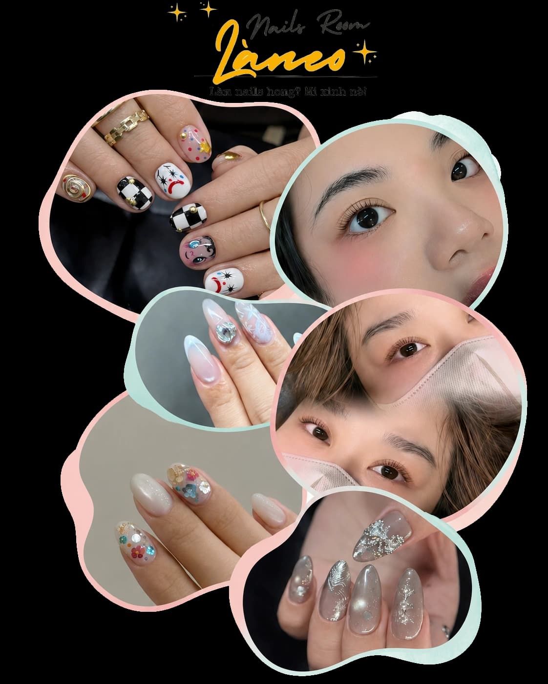Bộ móng Làneo Nails Room tông nude đính đá lấp lánh